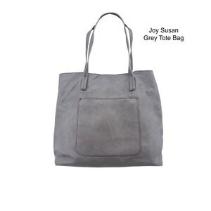Joy Susan Grey Pebbled Tote Shoulder Bag Magnetic Snap Large Pocket Office Boho